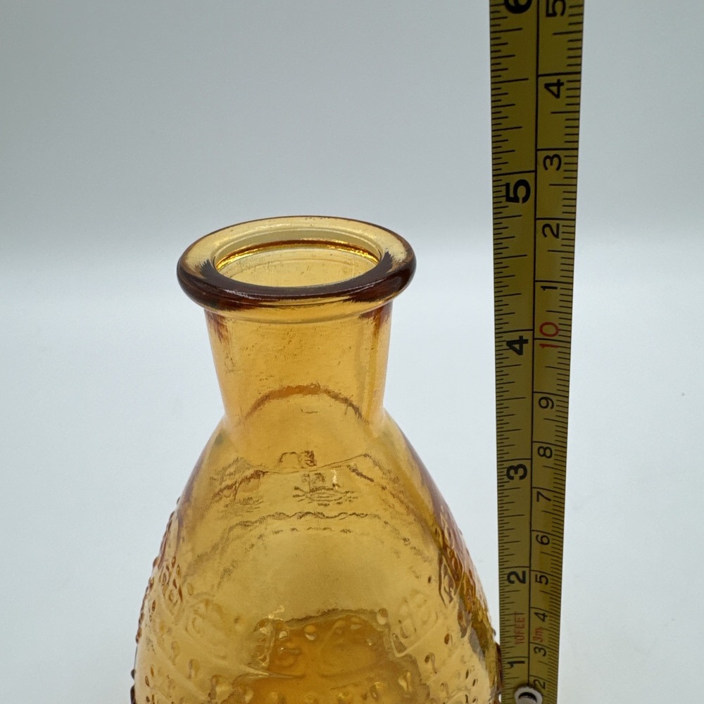 Vintage Intenz Home Amber Pressed Glass Bud Vase Honey Glass Embossed 5" Decor - Picture 5 of 6